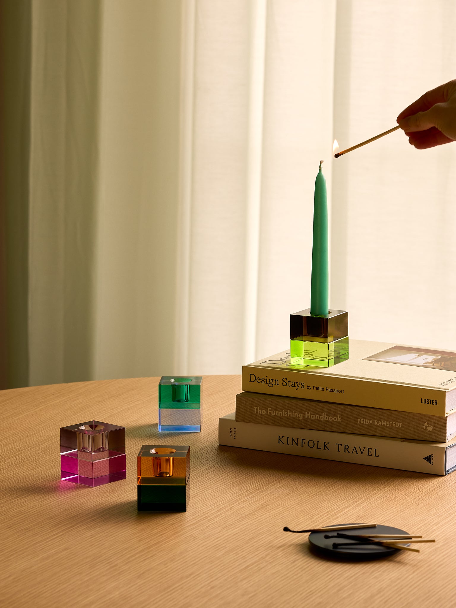 Block Candleholders Brown/Green & Gray/Pink (set of 2)