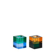 Block Candleholders Green/Blue & Orange/Green (set of 2)