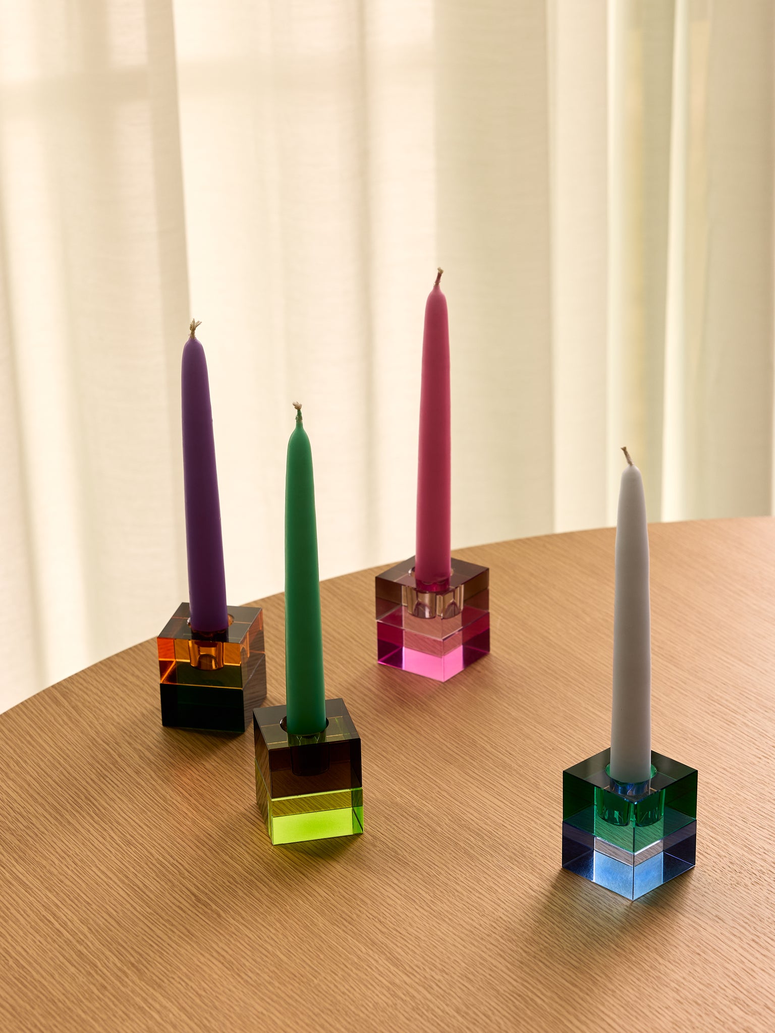 Block Candleholders Green/Blue & Orange/Green (set of 2)