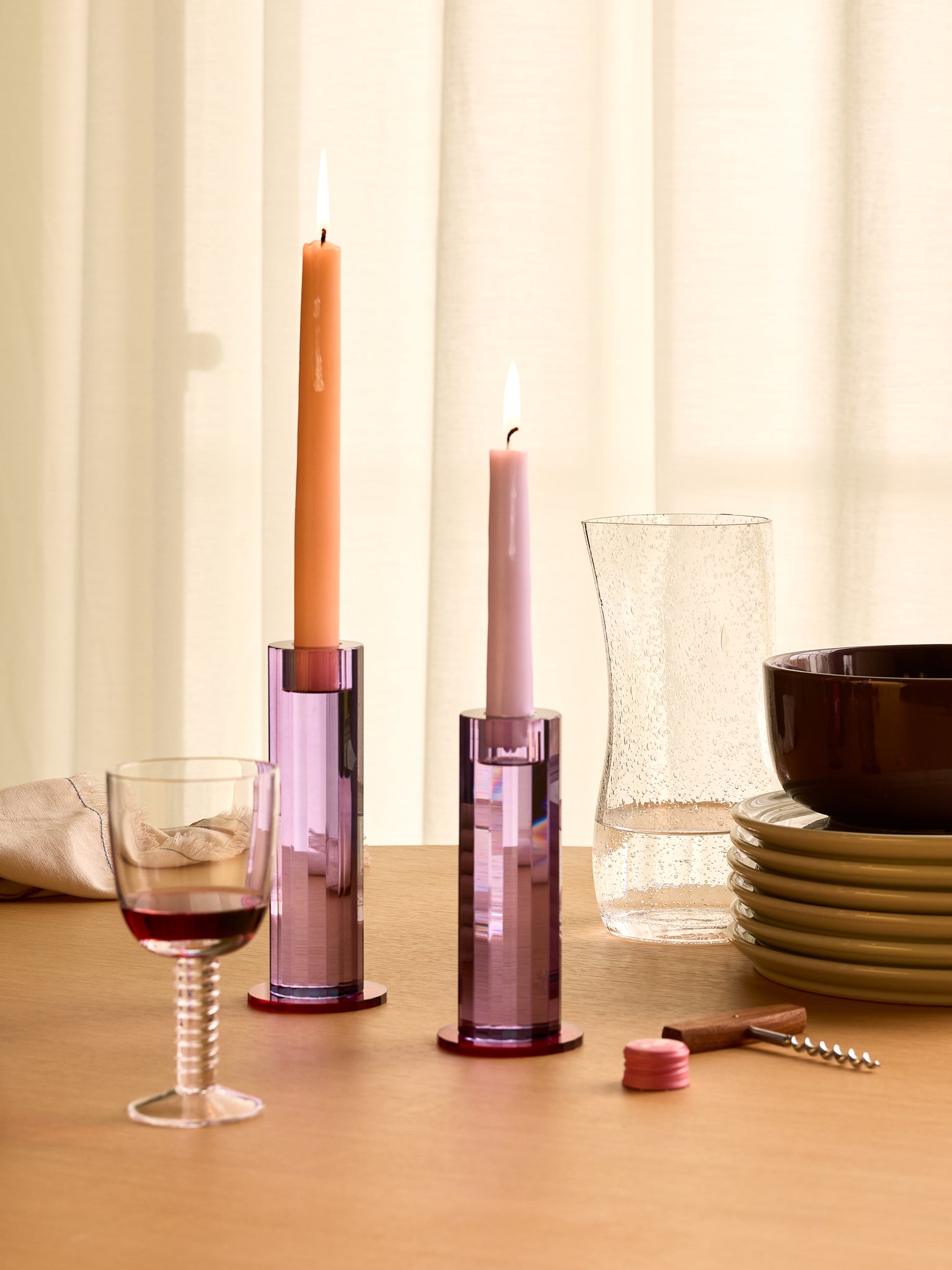 Cut Candleholders Purple (set of 2)
