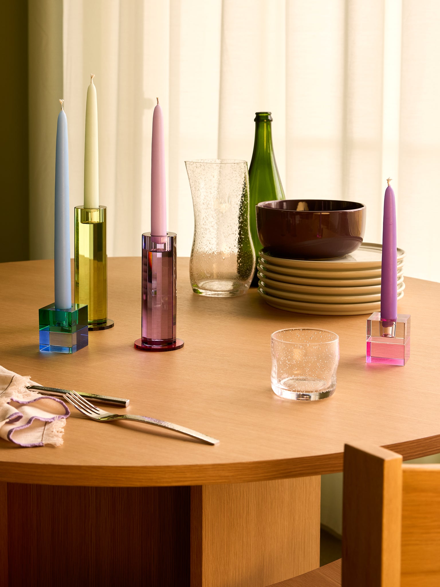 Cut Candleholders Green (set of 2)