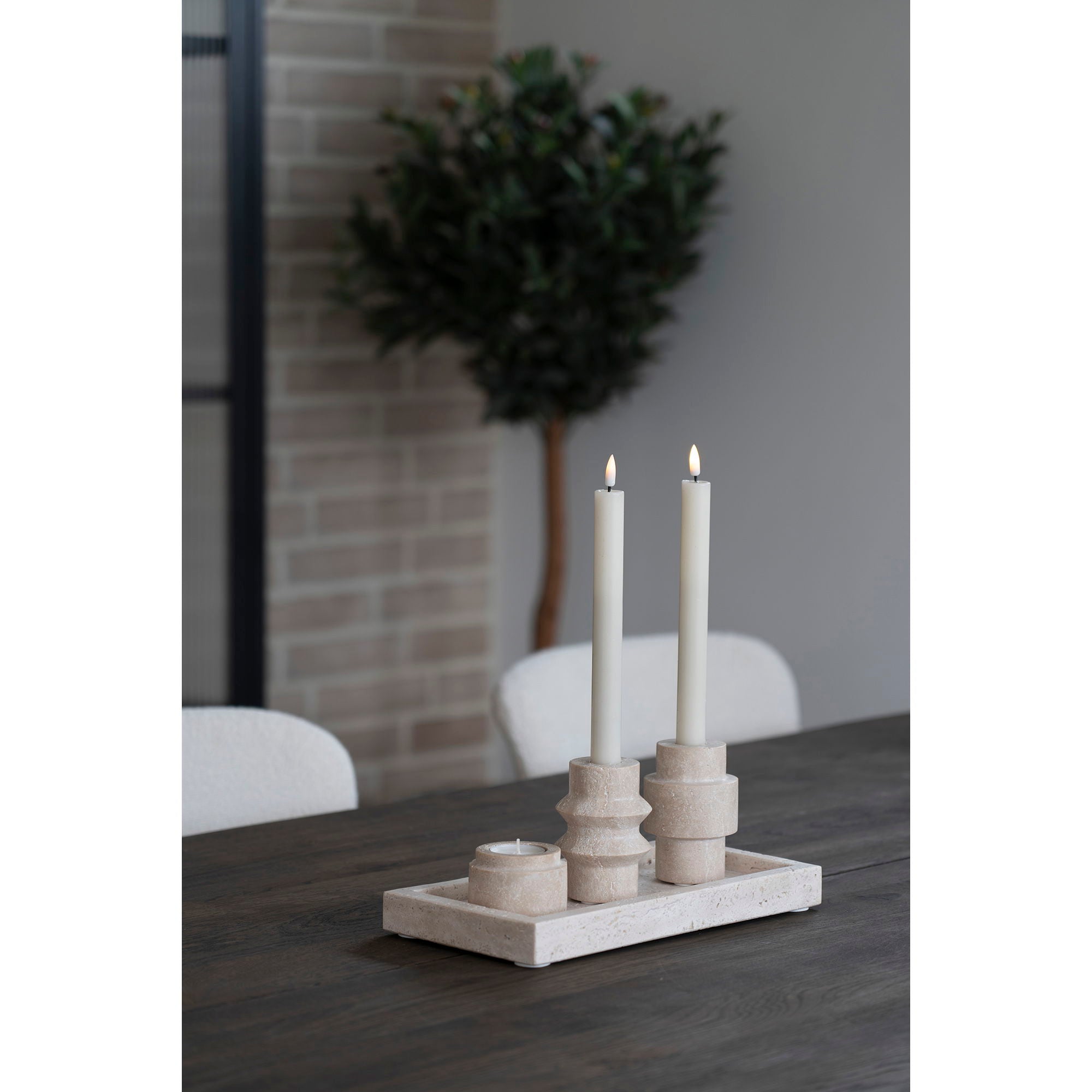 Candle Holder - Candle Holder, travertine, natural, ø7x10 cm